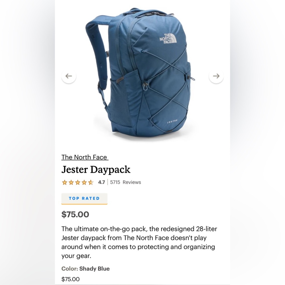 The North Face Blue Backpack with Bungee Cord System